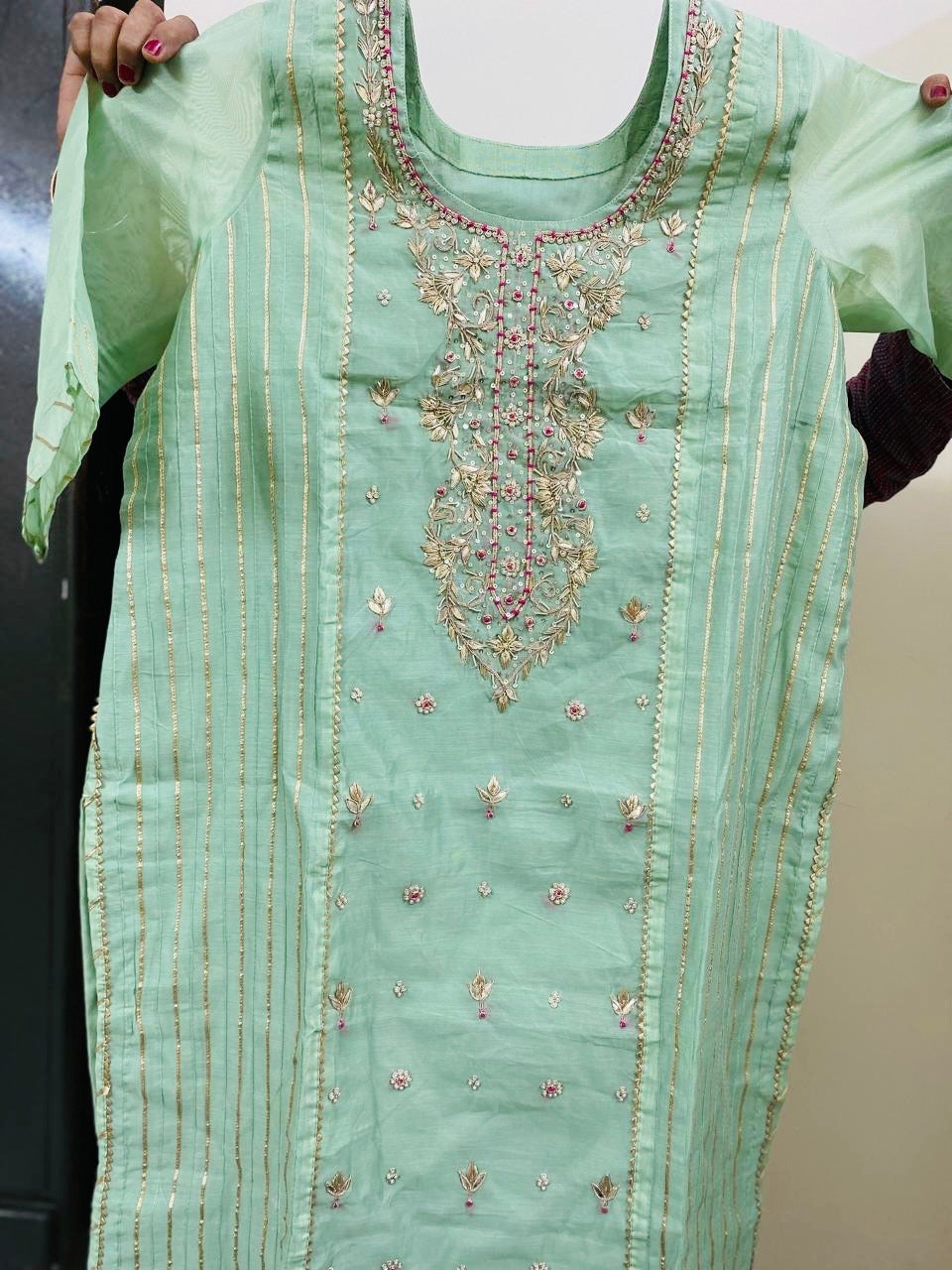 Elegant Banarasi suit with zardozi work