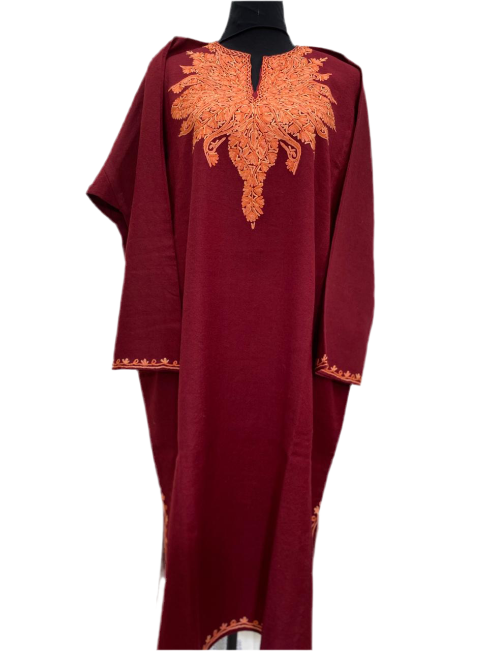 Maroon - Aari Embroidery Kashmiri Pure Wool Pheran