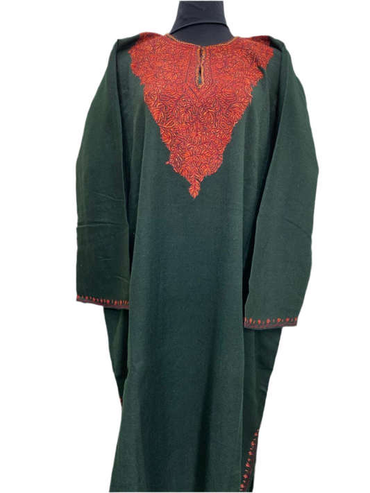 Green - Aari Embroidery Kashmiri Pure Wool Pheran