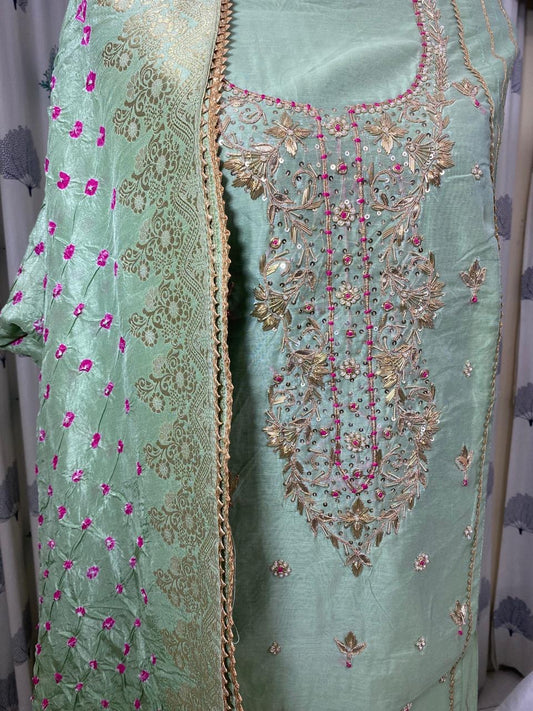 Elegant Banarasi suit with zardozi work