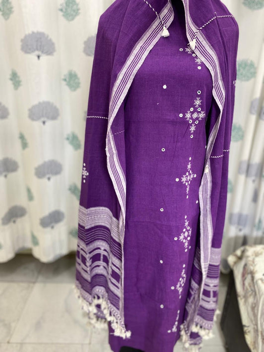 3PC ORGANIC KALA COTTON PURE HANDLOOM FULL WORK  SUIT MATERIAL SET