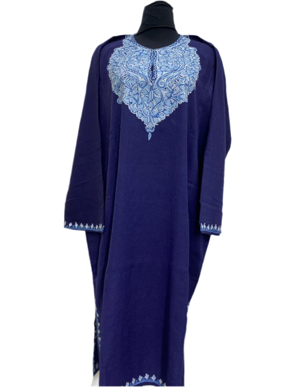 Blue - Aari Embroidery Kashmiri Pure Wool Pheran