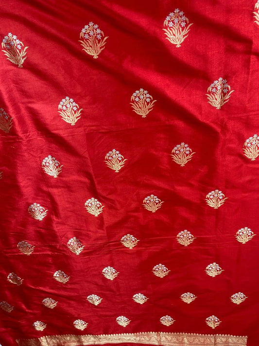 Red pure handwoven Katan Banarasi silk suit piece