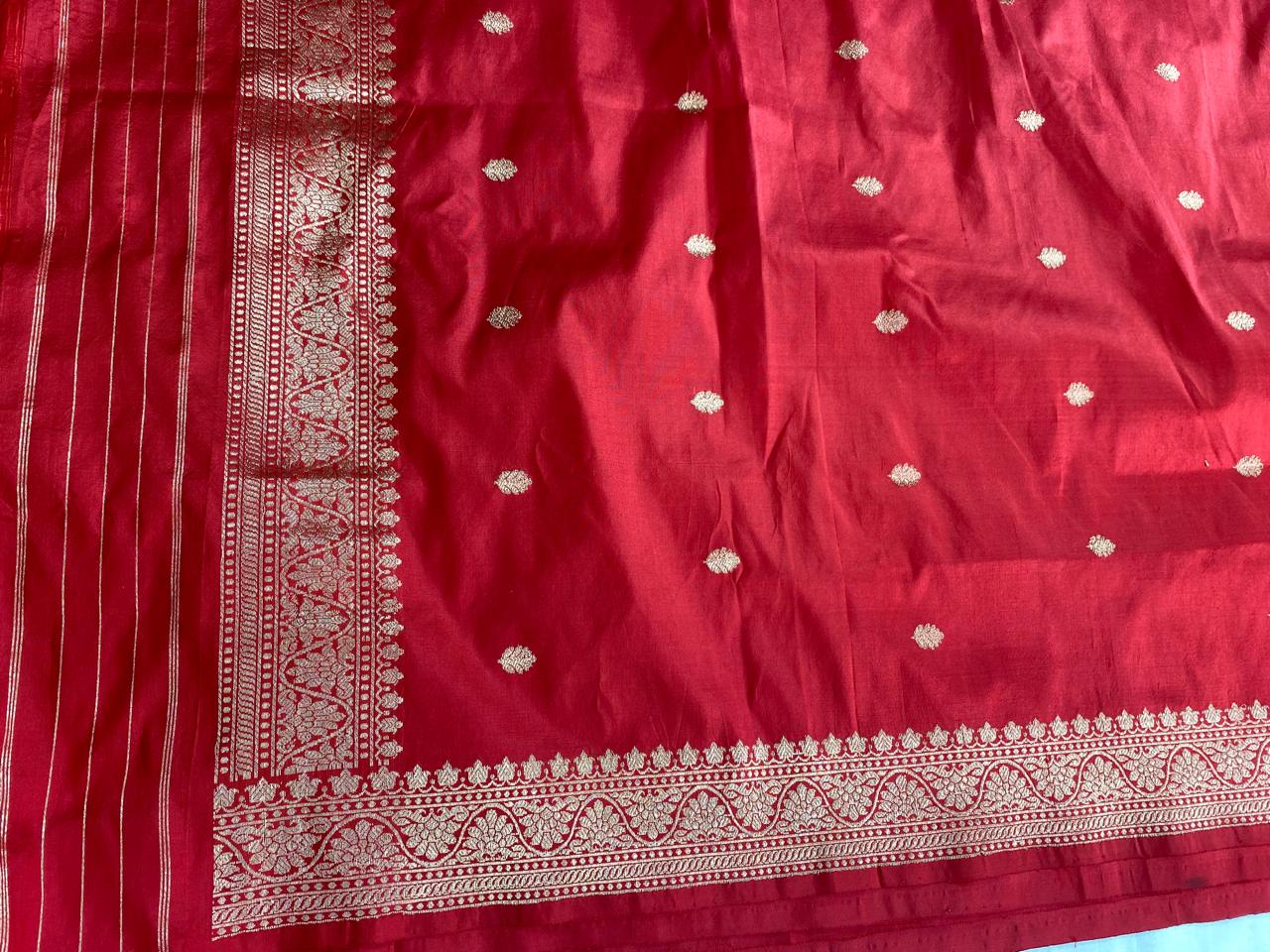 Red pure handwoven Katan Banarasi silk suit piece