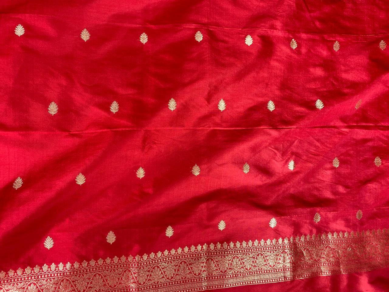 Red pure handwoven Katan Banarasi silk suit piece