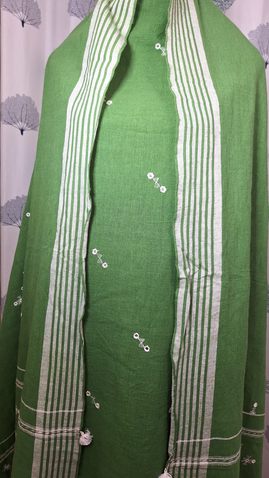 Chutney green - 3PC ORGANIC KALA COTTON PURE HANDLOOM FULL WORK  SUIT MATERIAL SET