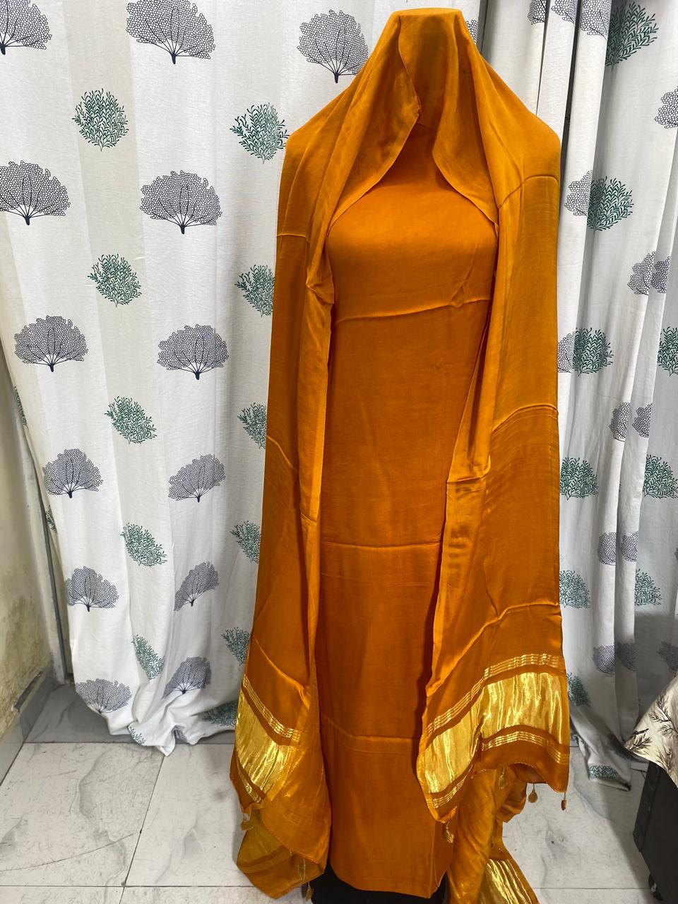 Mustard Plain modal silk suit sets