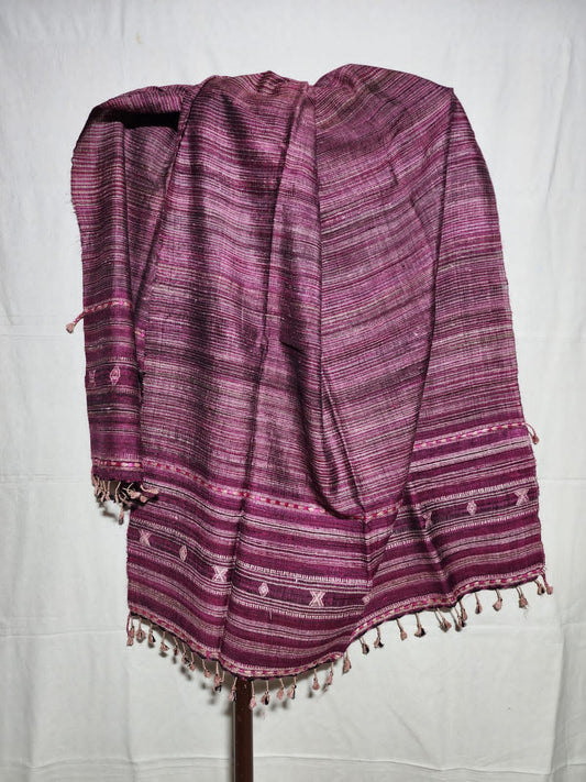 Handwoven woollen shawl in pure tussar and wool