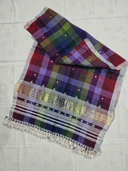 RAINBOW - BHUJODI WEAVING HANDLOOM ORGANIC KALA COTTON STOLE WITH TASSELS