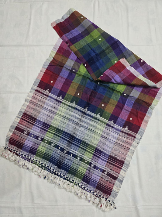 RAINBOW - BHUJODI WEAVING HANDLOOM ORGANIC KALA COTTON STOLE WITH TASSELS