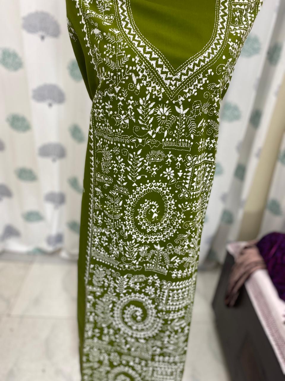 Chutney Green - Bengal Kantha Embroidery Cotton Kurta Material - (2.7m) 43 (Copy)