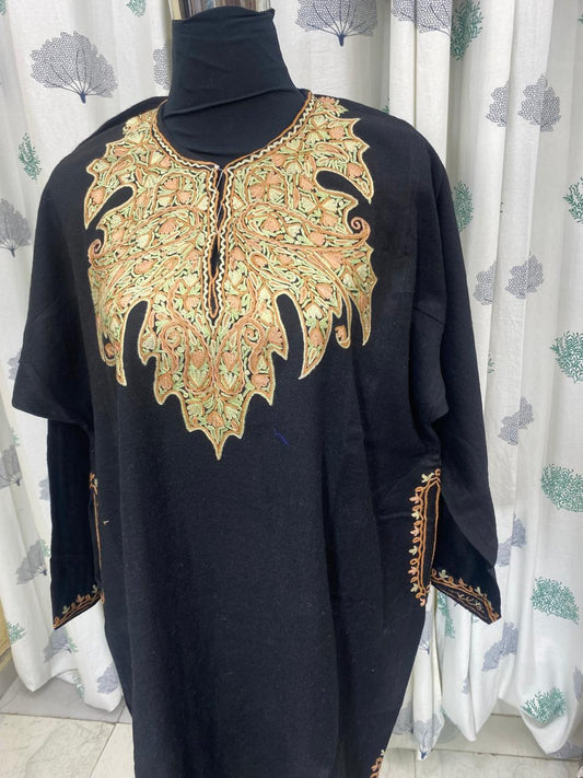 Black - Aari Embroidery Kashmiri Pure Wool Pheran