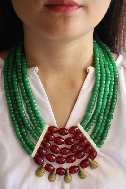 Green with mehroon Multi layer Tribal Necklace (Copy)