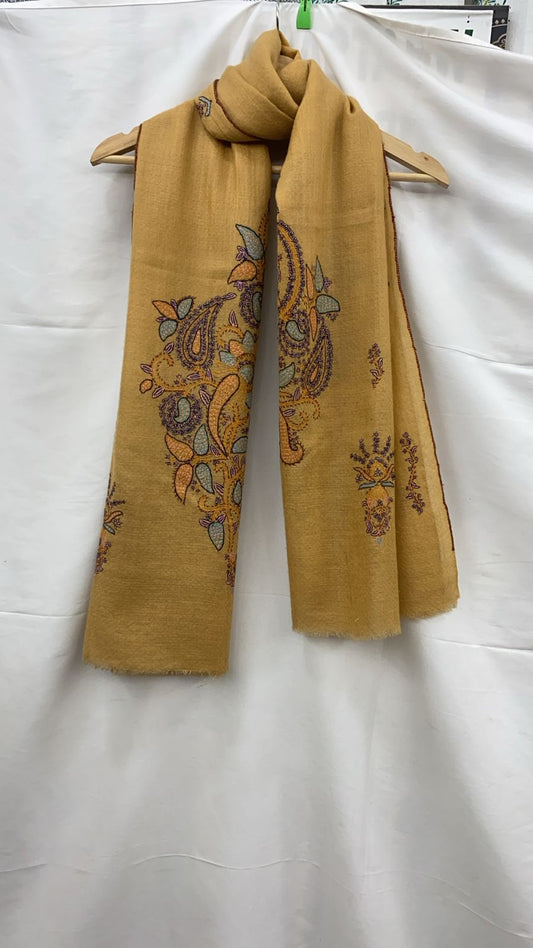 Mustard -  Pure Pashmina Stole with hand woven kashmiri embroidery (Copy)