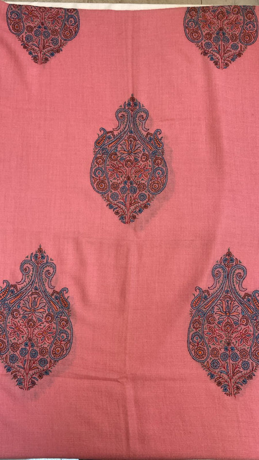 Pink  Pure Pashmina Stole with hand woven kashmiri embroidery