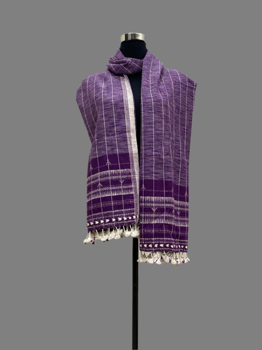 Purple Kutch Bhujodi Weaving Handloom Organic Kala Cotton Stole with Tassel