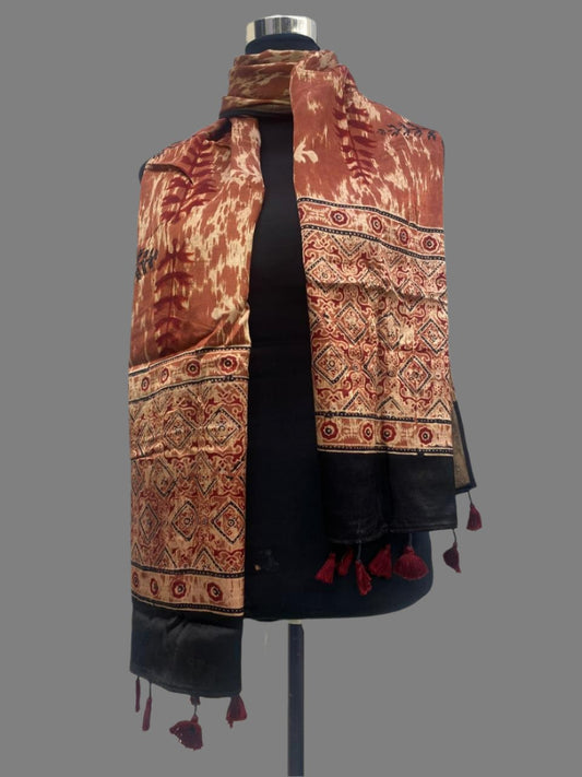 Red Hand block Mashru Silk Ajrakh Stole 11