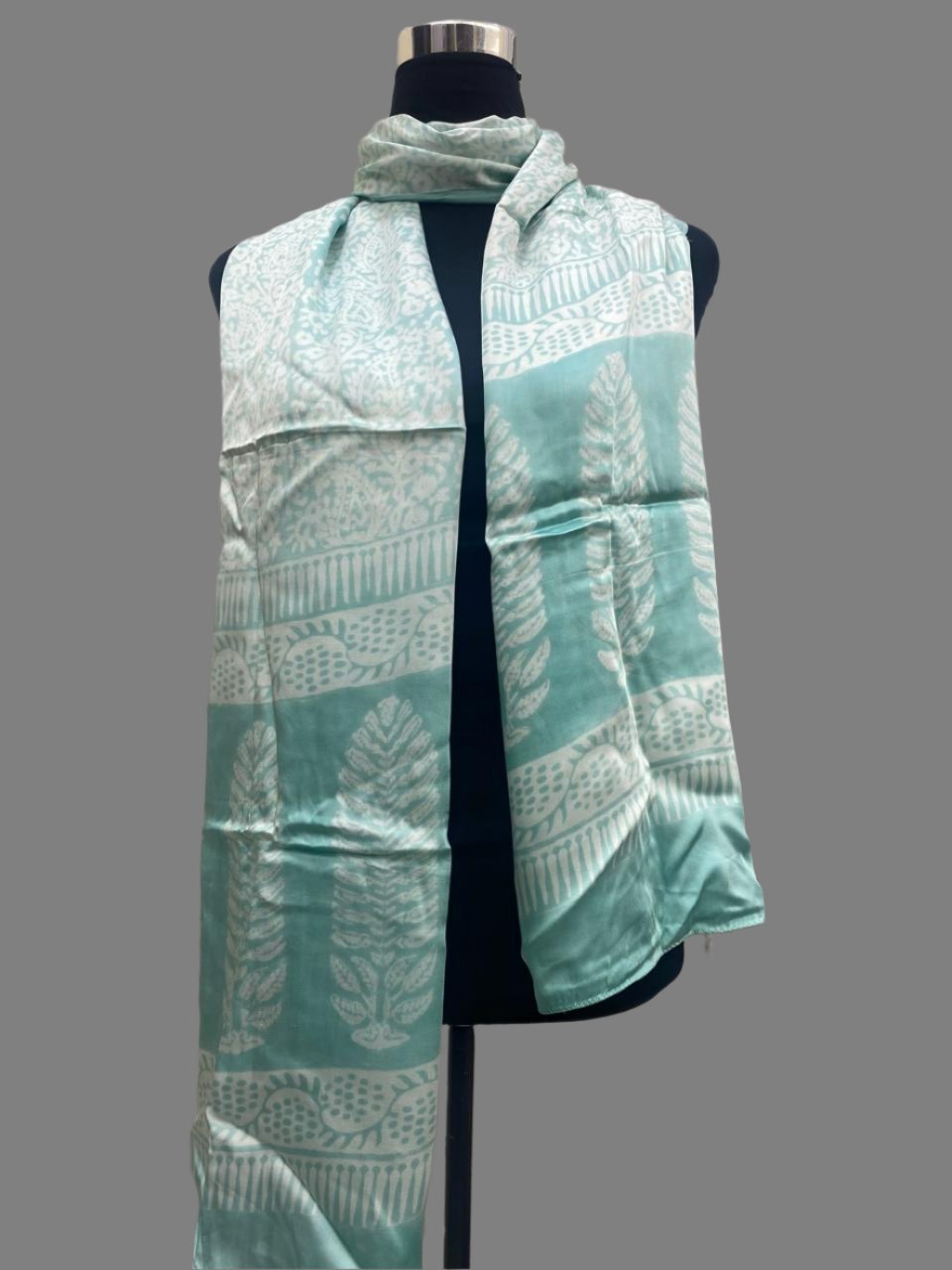 Blue - Bagh Hand Block Modal Silk  Stole 8