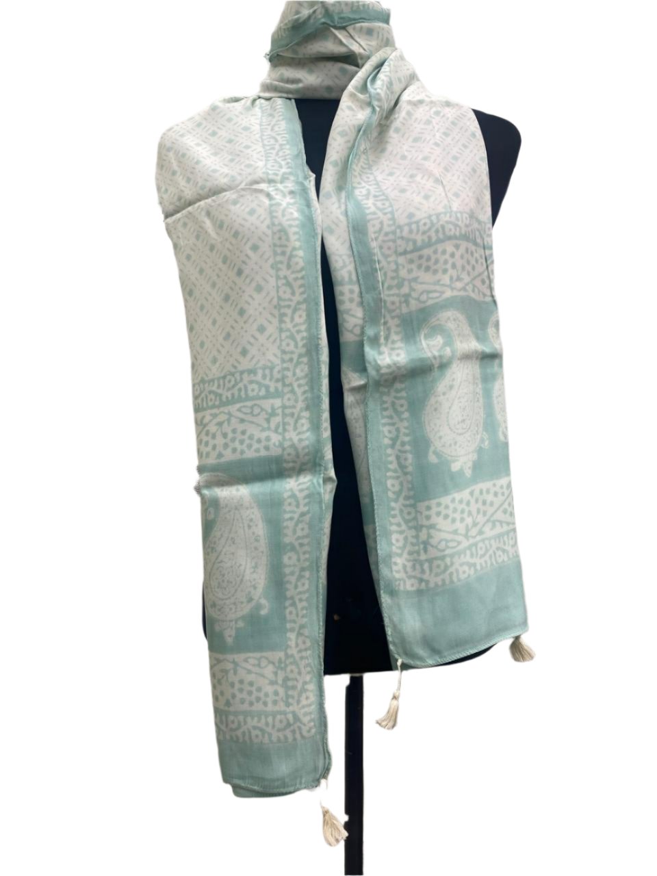 Sea Green - Bagh Hand Block Modal Silk  Stole