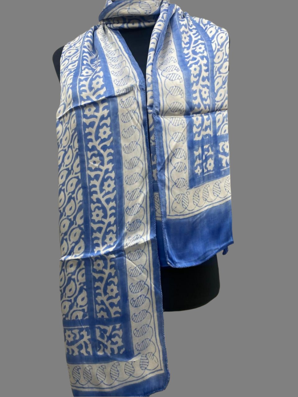 Indigo and White - Bagh Hand Block Modal Silk  Stole