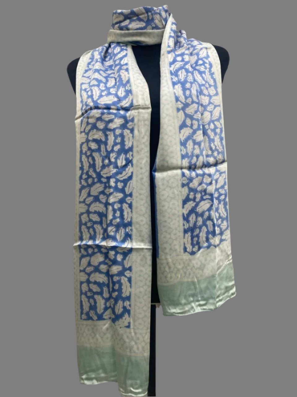 Indigo and White - Bagh Hand Block Modal Silk  Stole