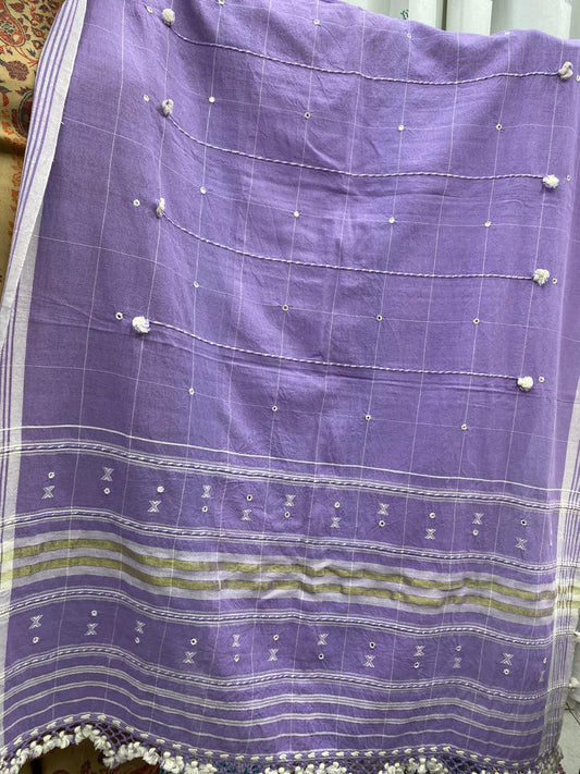 Lilac - Bhujodi Handloom Organic Kala Cotton Dupatta 3