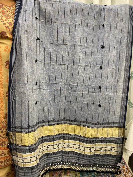 Grey - Bhujodi Handloom Organic Kala Cotton Dupatta 6