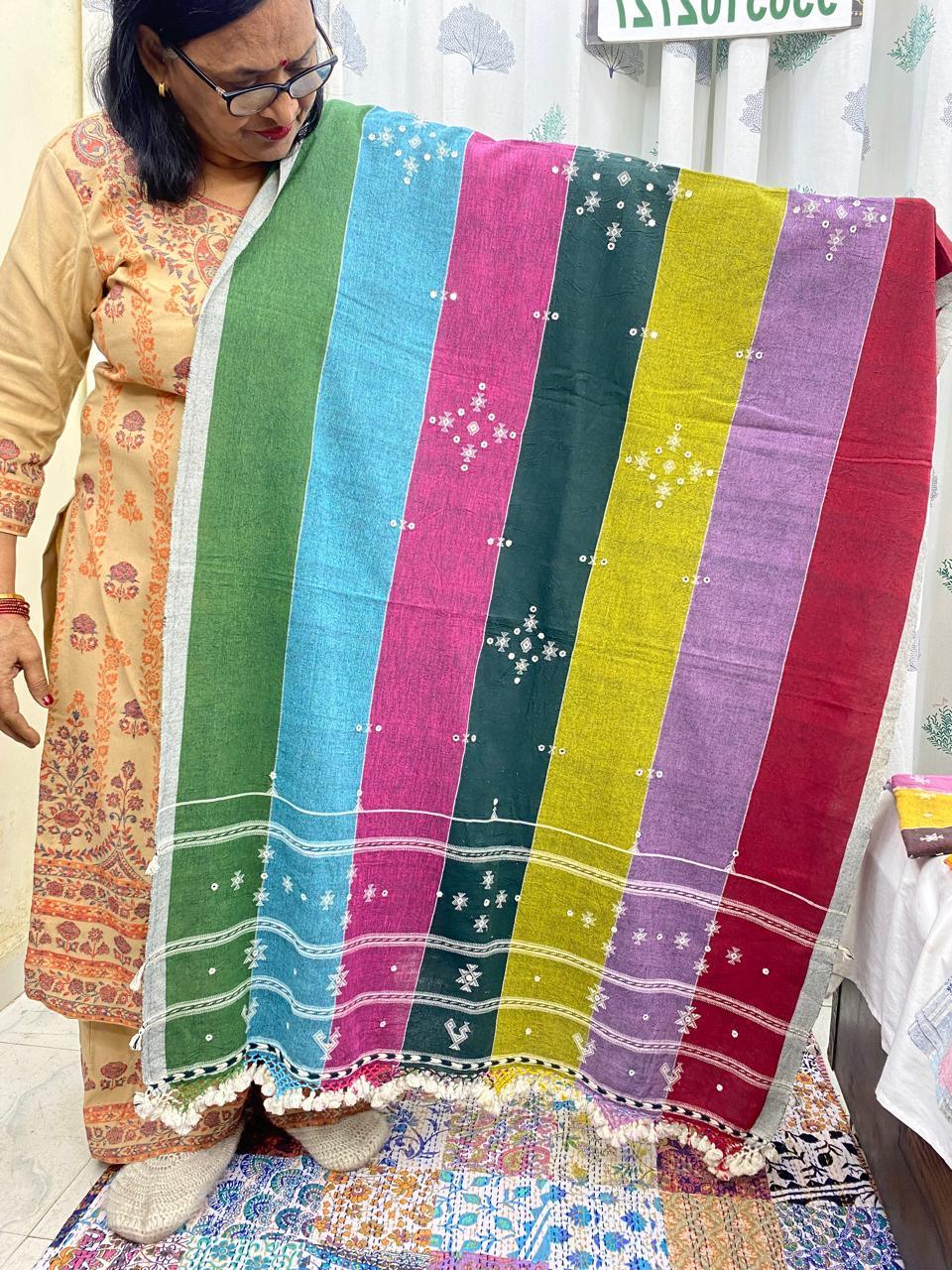 Rainbow - Bhujodi Handloom Organic Kala Cotton Dupatta 2