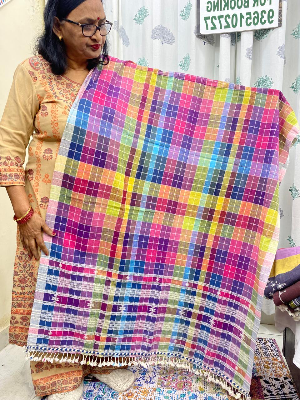 Rainbow - Bhujodi Handloom Organic Kala Cotton Dupatta 1