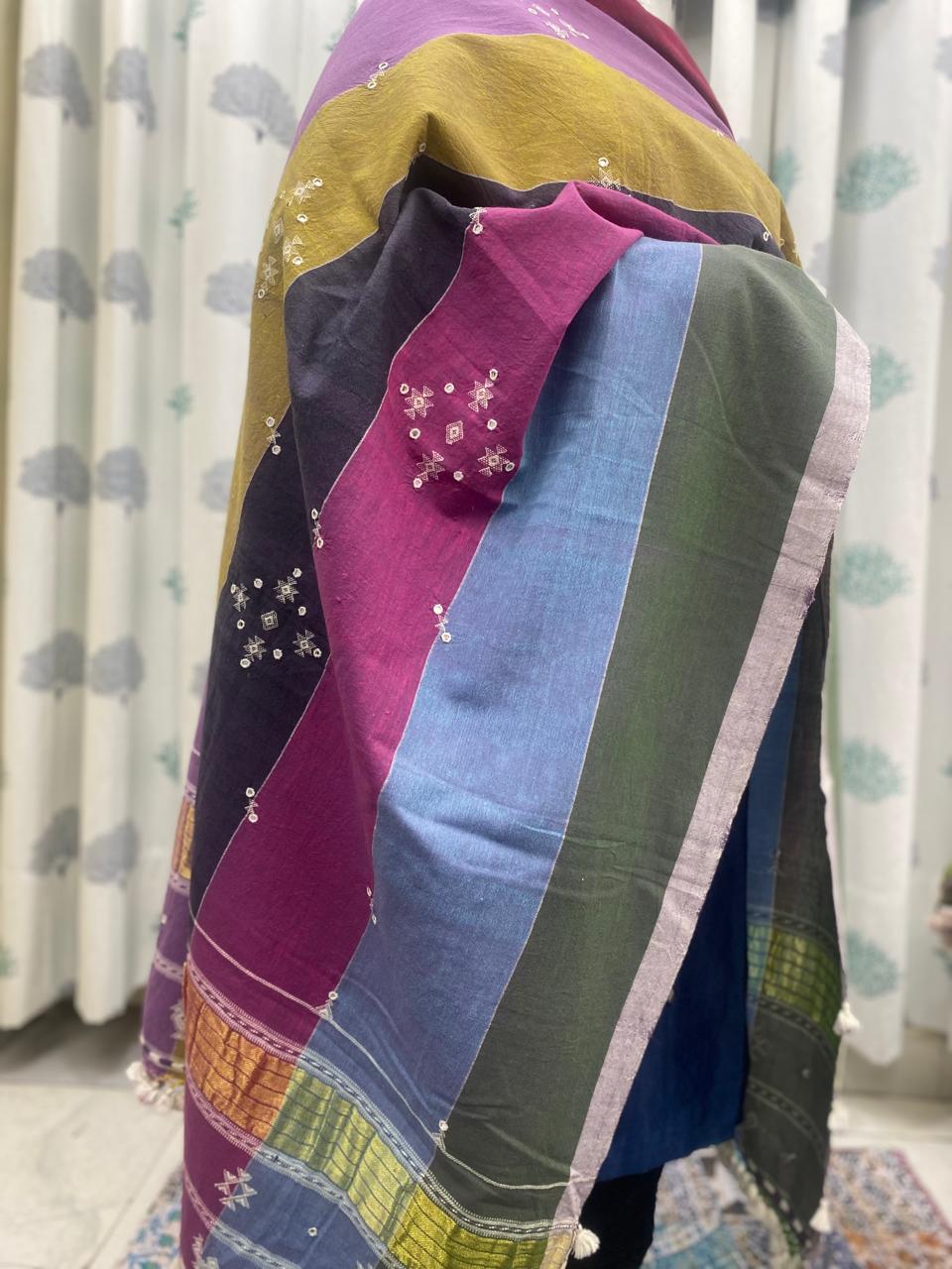 Rainbow - Bhujodi Handloom Organic Kala Cotton Dupatta 2