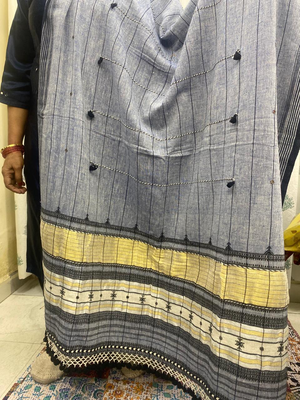 Grey - Bhujodi Handloom Organic Kala Cotton Dupatta 6