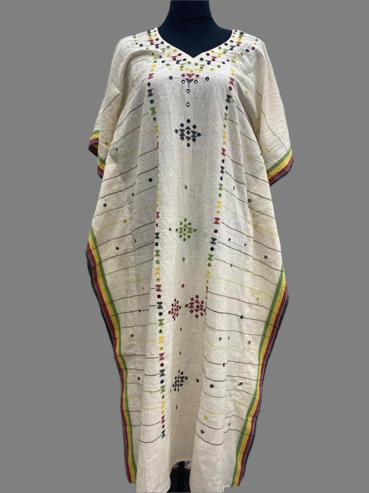 White - Kala cotton Bhujodi Weave Kaftan