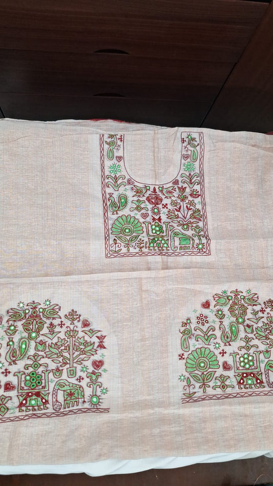 White - Ahir Work on handwoven SICO maheshwari