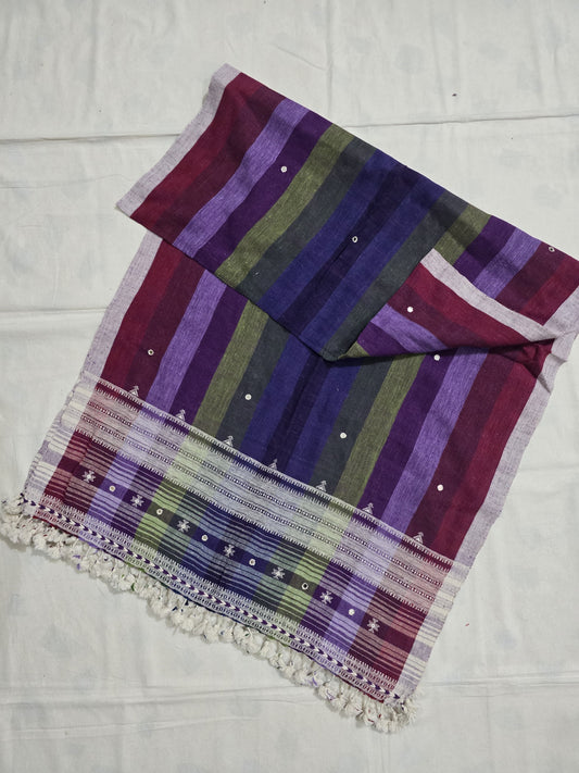 Rainbow - Kutch Bhujodi Weaving Handloom Organic Kala Cotton Stole with Tassels 1