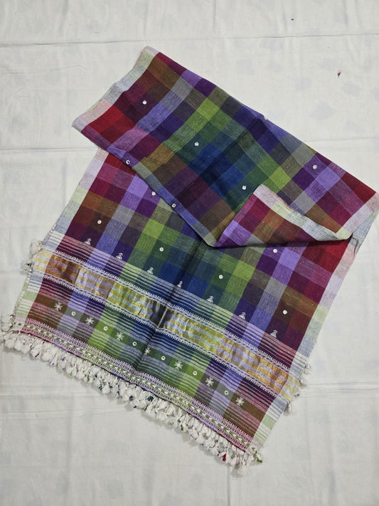 Rainbow - Kutch Bhujodi Weaving Handloom Organic Kala Cotton Stole with Tassels 3