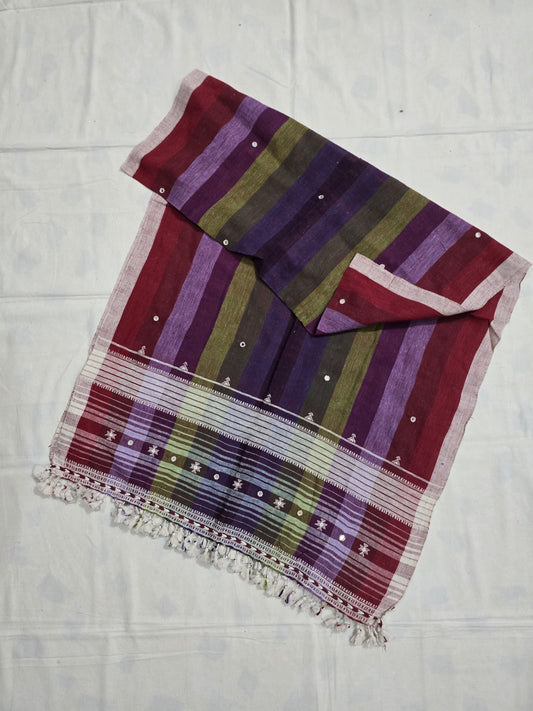 Rainbow - Kutch Bhujodi Weaving Handloom Organic Kala Cotton Stole with Tassels 2