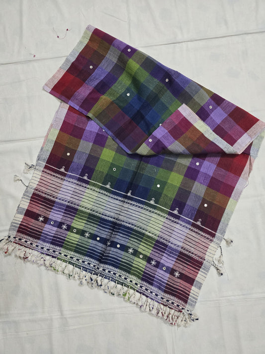 Rainbow - Kutch Bhujodi Weaving Handloom Organic Kala Cotton Stole with Tassels 6