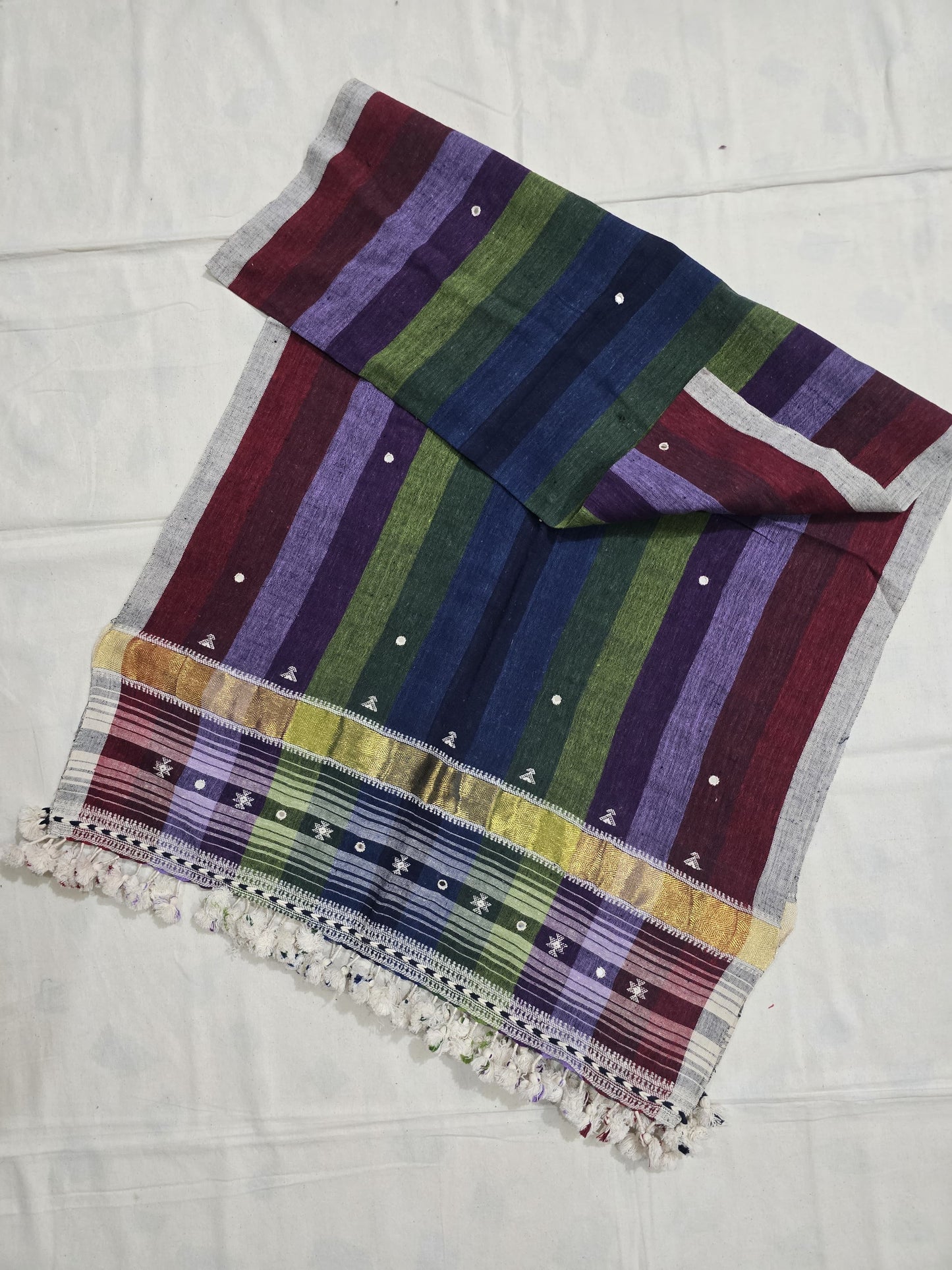 Rainbow - Kutch Bhujodi Weaving Handloom Organic Kala Cotton Stole with Tassels 10