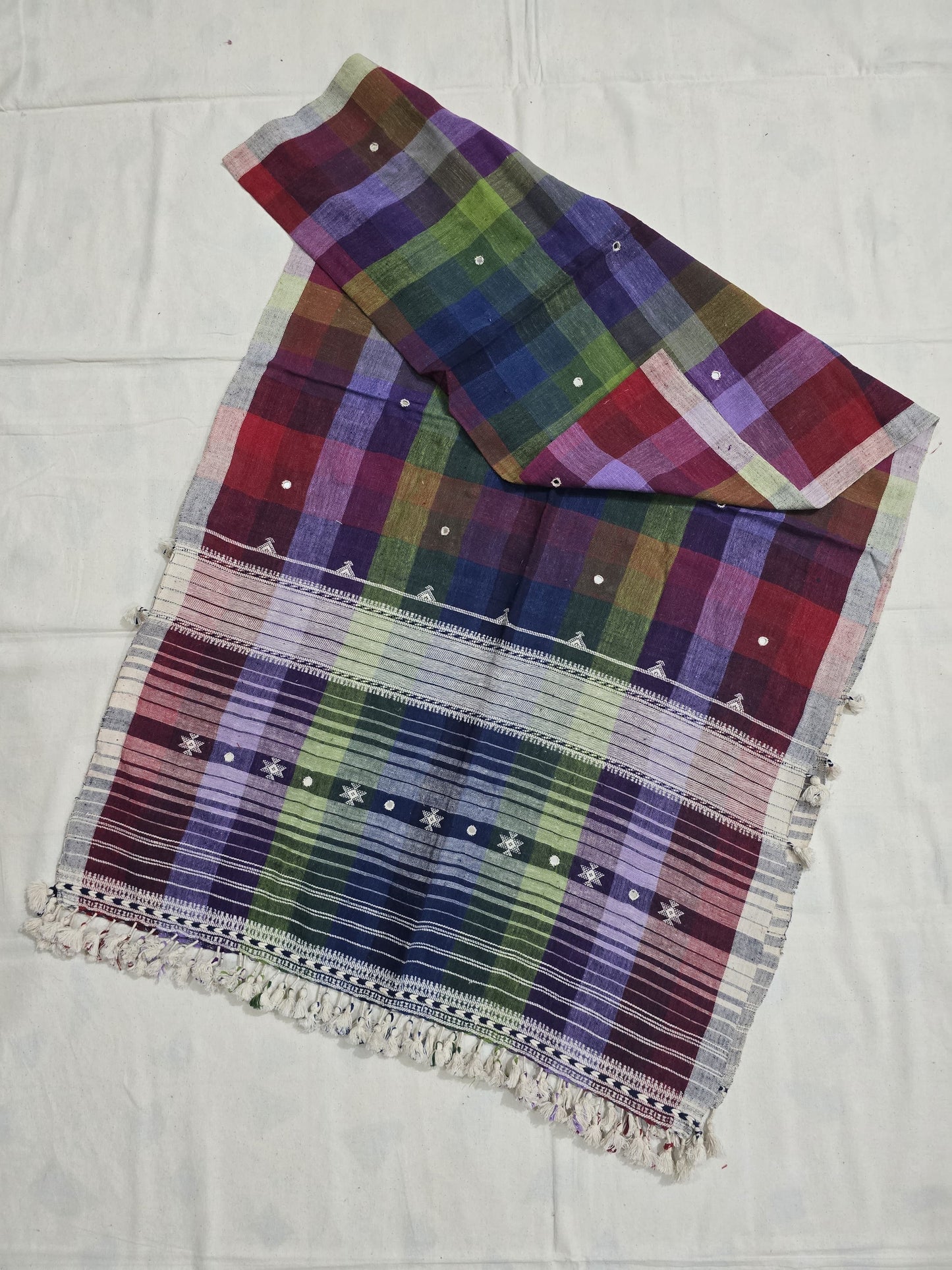 Rainbow - Kutch Bhujodi Weaving Handloom Organic Kala Cotton Stole with Tassels 11