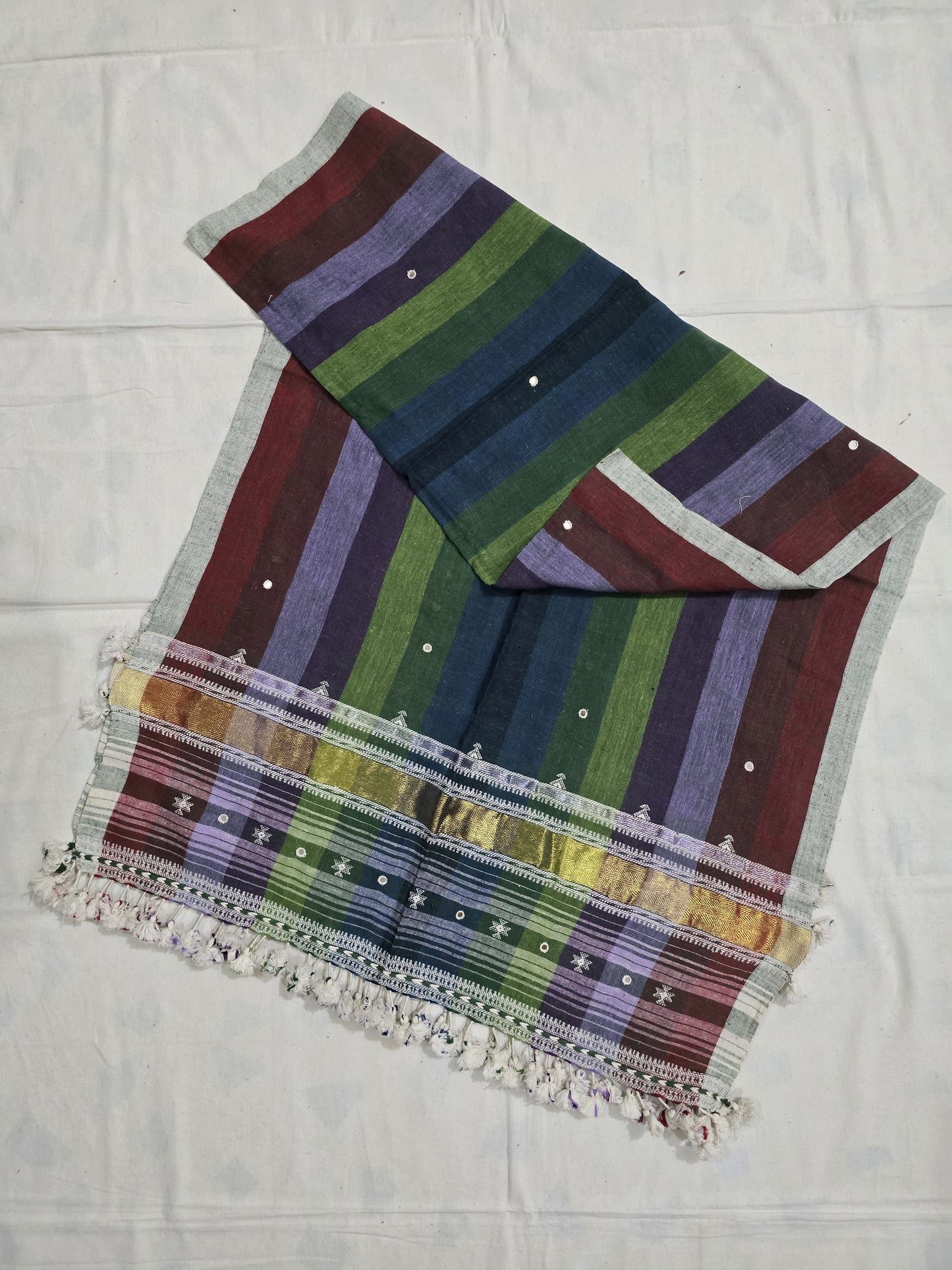 Rainbow - Kutch Bhujodi Weaving Handloom Organic Kala Cotton Stole with Tassels 9