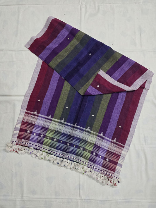 Rainbow - Kutch Bhujodi Weaving Handloom Organic Kala Cotton Stole with Tassels 7