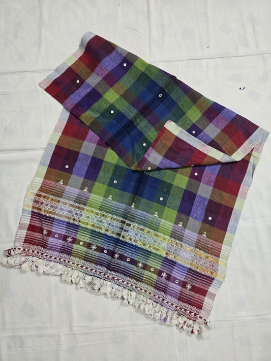 Rainbow - Kutch Bhujodi Weaving Handloom Organic Kala Cotton Stole with Tassels 8