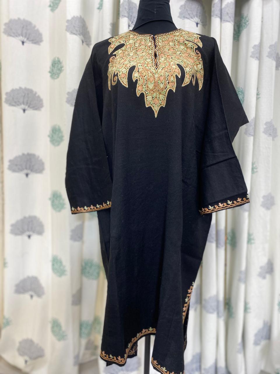 Black - Aari Embroidery Kashmiri Pure Wool Pheran