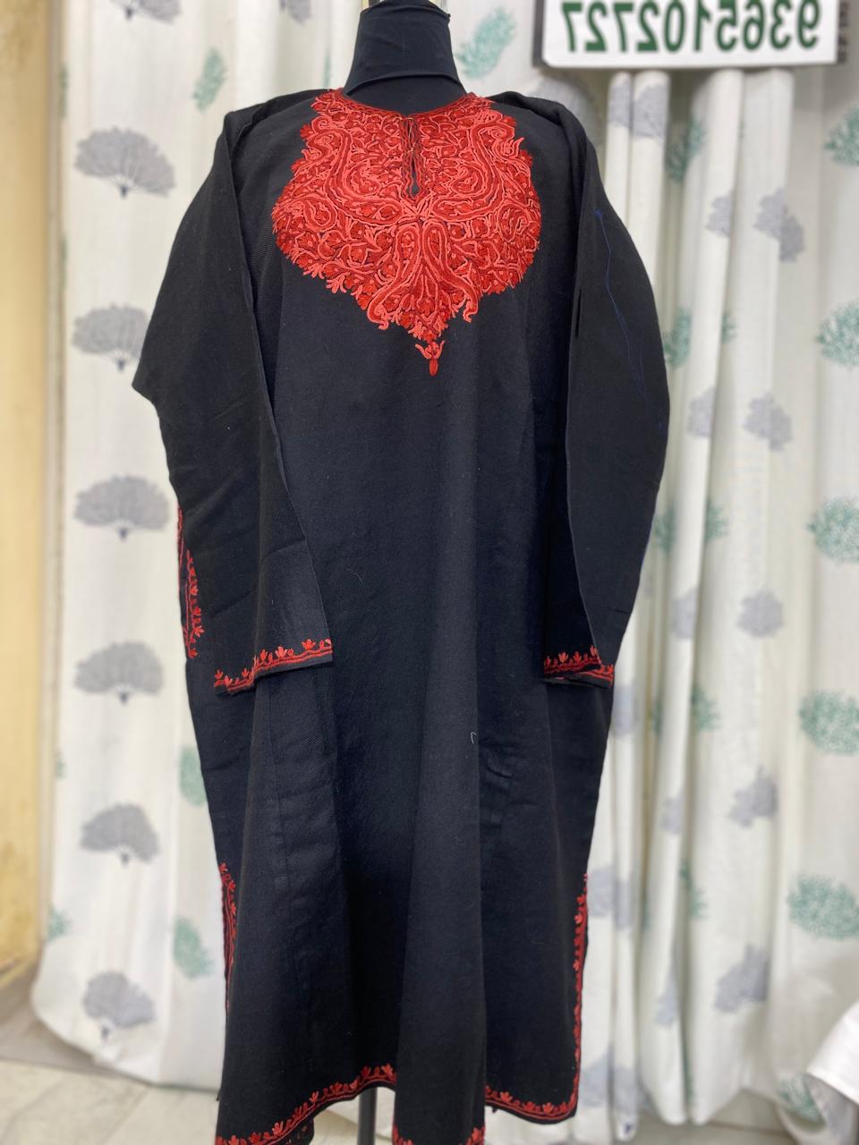 Black - Aari Embroidery Kashmiri Pure Wool Pheran