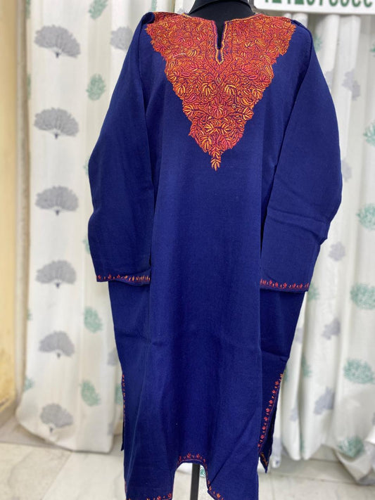 Blue  - sozni  Embroidery Kashmiri Pure Wool Pheran