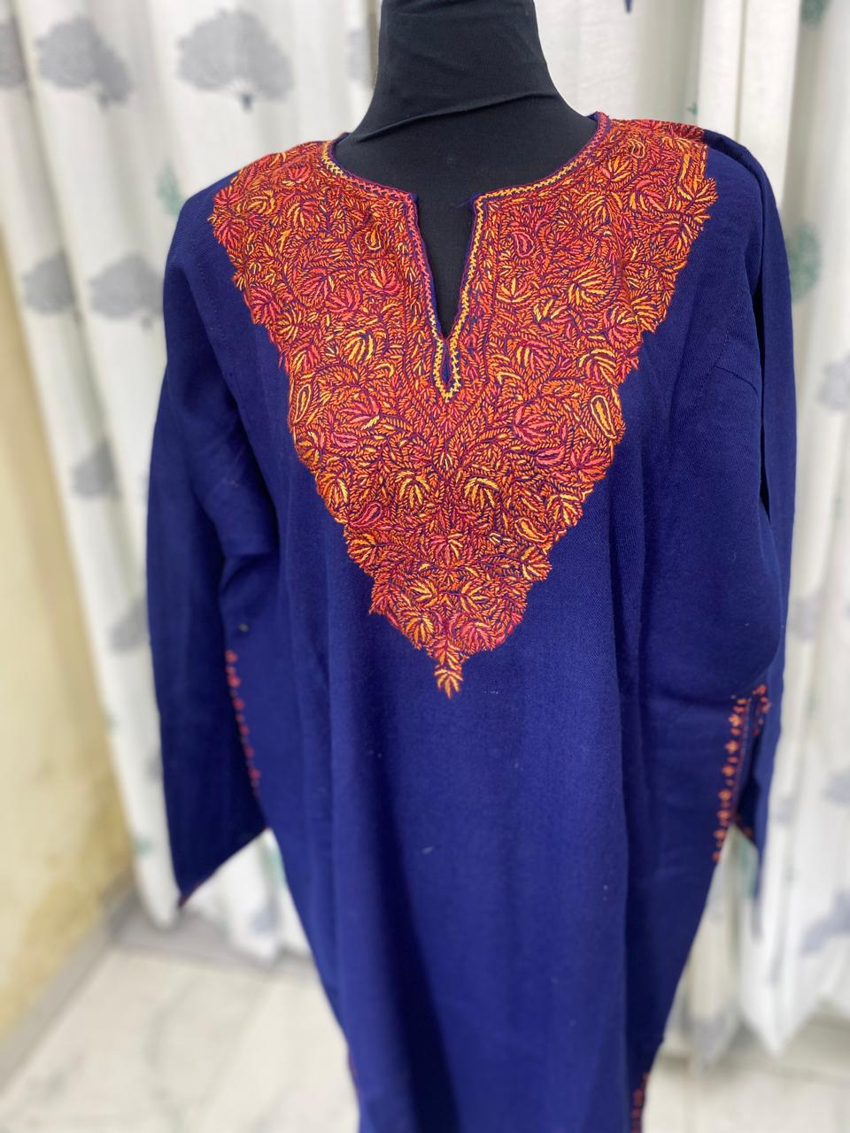 Blue  - sozni  Embroidery Kashmiri Pure Wool Pheran