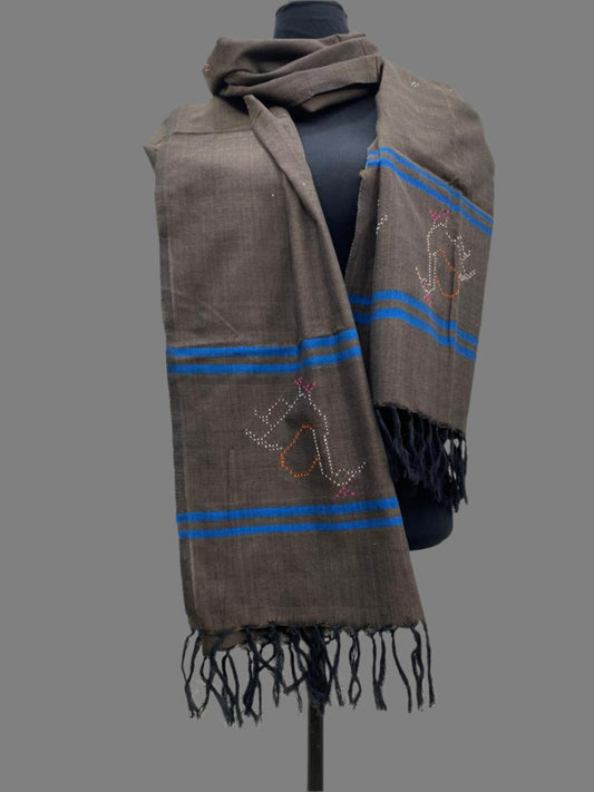 Grey - Tangaliya Handwoven Cotton Stole with Tassels