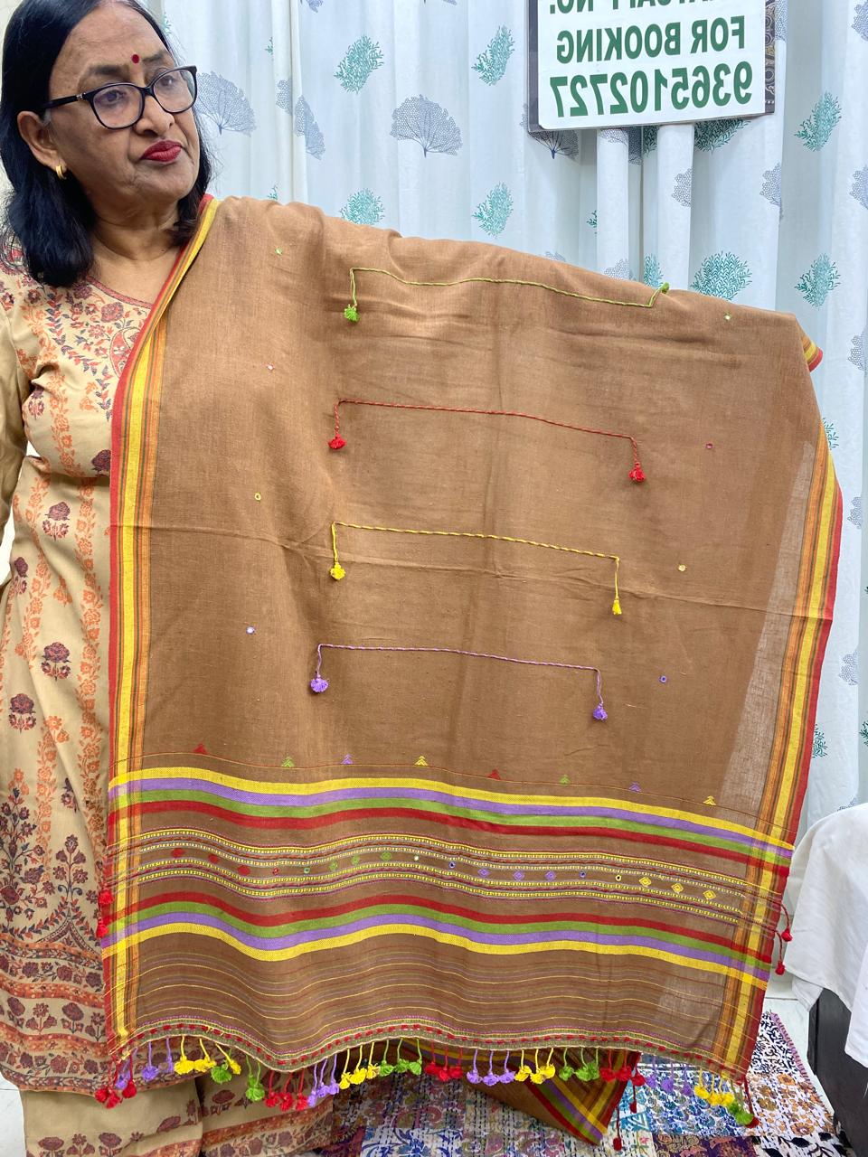 Fawn - Bhujodi Handloom Organic Kala Cotton Dupatta  8