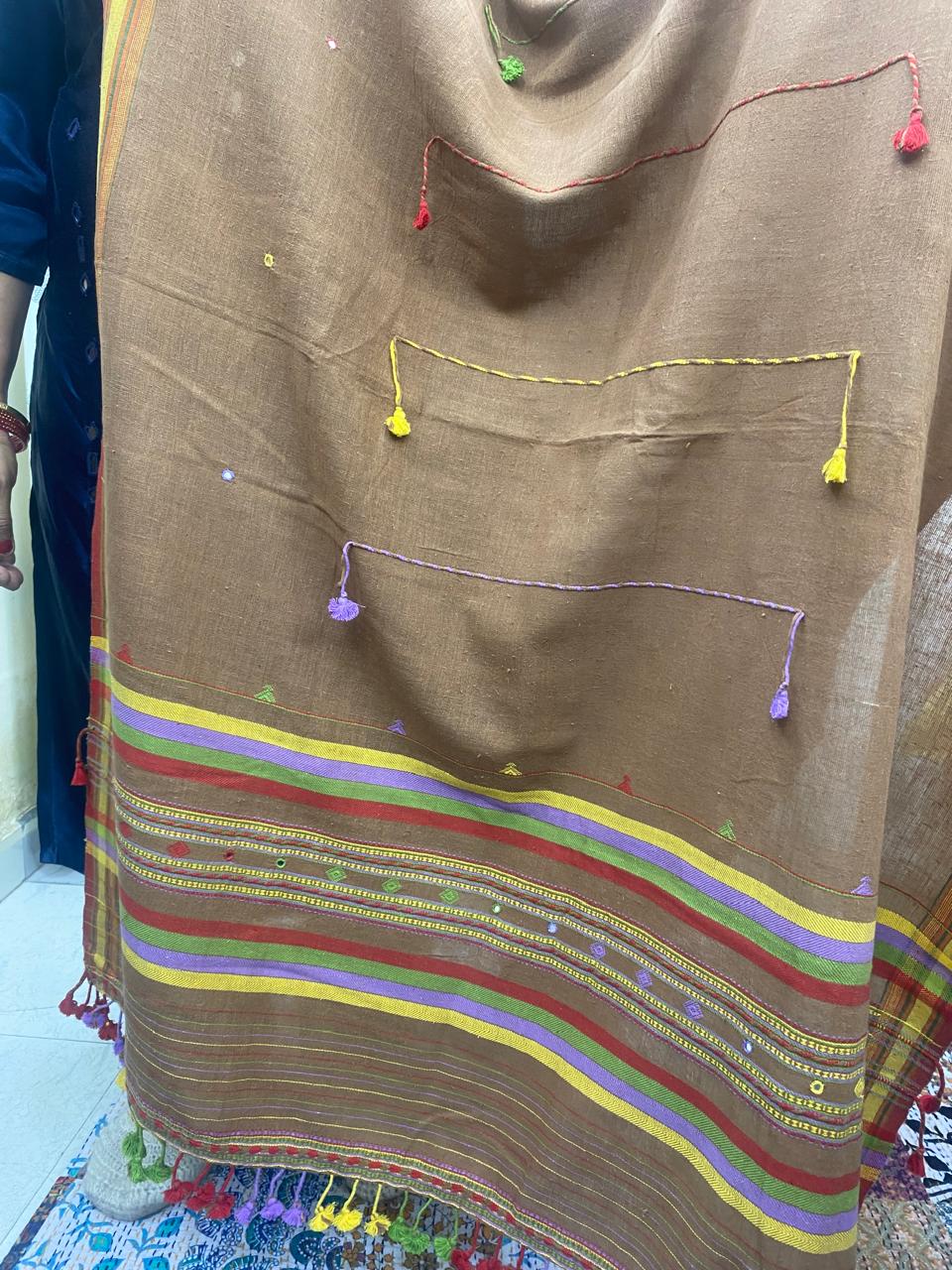 Fawn - Bhujodi Handloom Organic Kala Cotton Dupatta  8