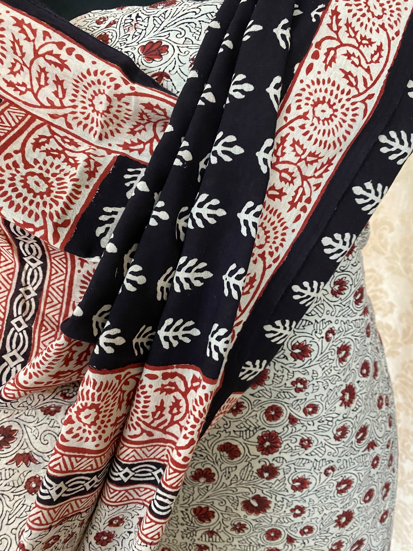 3pc Bagh block printed natural dyed pure cotton suit material set